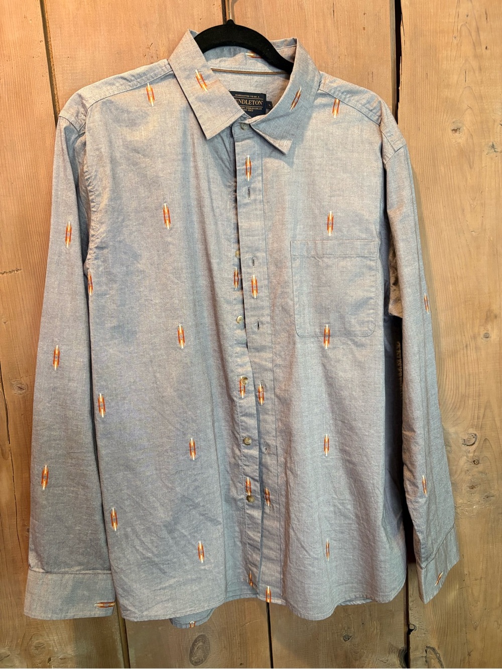 Pendleton Light Blue Button-Down Shirt with Orange Embroidery